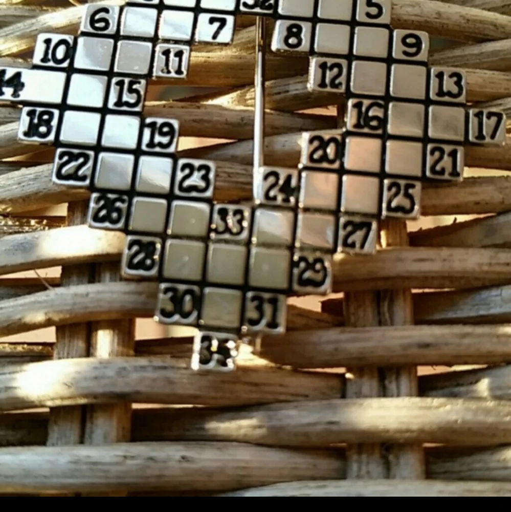 Elegant Crossword Puzzle Brooch in Black and White - Picture 2 of 4